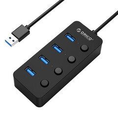 Hub USB Orico W9PH4-U3-BK, 4-port, 4 On/Off Buttons, 0.3m cord, USB3.0 - black