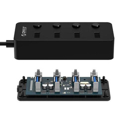 Hub USB Orico W9PH4-U3-BK, 4-port, 4 On/Off Buttons, 0.3m cord, USB3.0 - black
