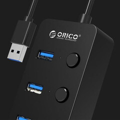 Hub USB Orico W9PH4-U3-BK, 4-port, 4 On/Off Buttons, 0.3m cord, USB3.0 - black