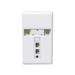 Бял рутер Mercusys модел MB110-4G на бял фон.