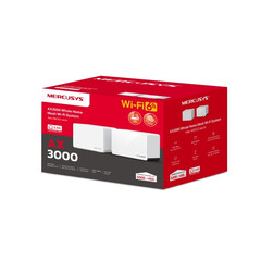 Бял рутер Mercusys модел H85X AX3000(3-pack) в черно-червена кутия на бял фон