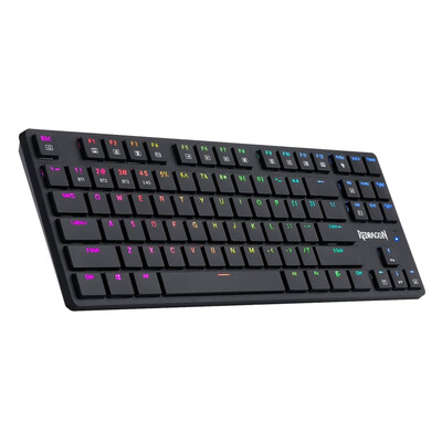 Черна светеща геймърска клавиатура Redragon Anubis RGB с кафяви суичове