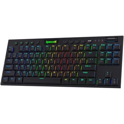 Черна механична светеща геймърска клавиатура с мултимедийни бутани за управление Redragon Horus K621 RGB TKL