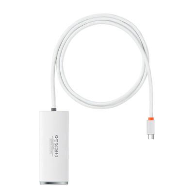 USB хъб Baseus WKQX030402 USB-C Lite Series 5в1, мултифункционален, 1м, бял