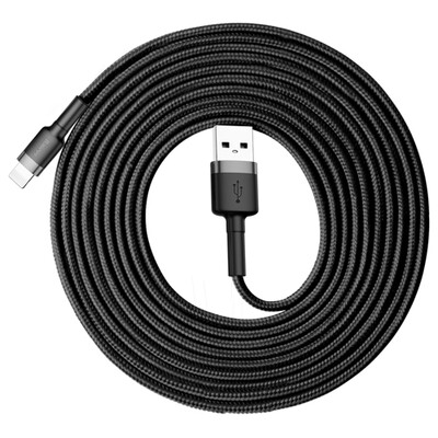 USB кабел Baseus Cafule Cable Durable Nylon Braided Wire USB /Lightning QC3.0 2A 3 м CALKLF-RG1 - черно/сив