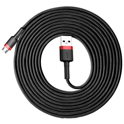 Кабел Baseus Cafule durable nylon USB към micro USB 2A 3м CAMKLF-H91 - черен/червено