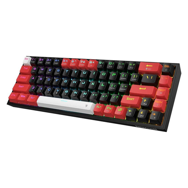 Правоъгълна клавиатура с черни и червени клавиши светещи в RGB подсветка и бял space клавиш redragon Castor Pro K631