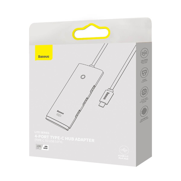 USB хъб Baseus WKQX030402 USB-A Lite Series 5в1, мултифункционален, 1м, бял