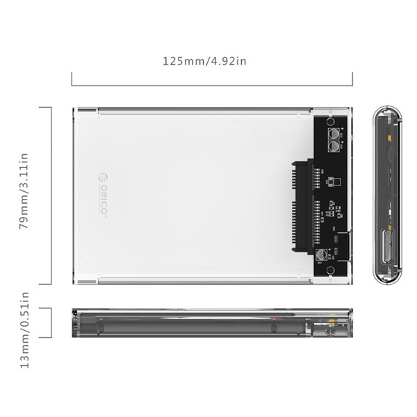 Външна кутия Orico 2139U3-CR-PRO за 2.5" (6.35 cm) HDD/SSD, USB 3.0, прозрачна