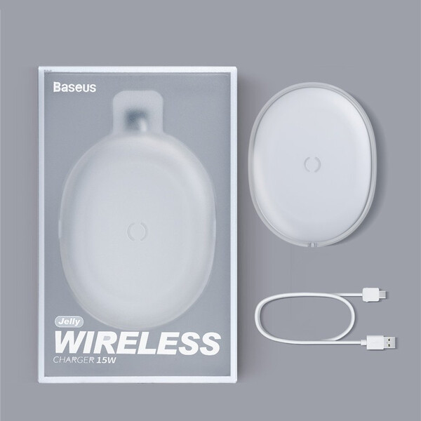 Безжично зарядно устройство Baseus Jelly Wireless Charger 15W с технология за бързо зареждане за Qi съвместими устройства WXGD-02 - бял