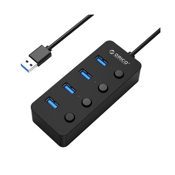 Hub USB Orico W9PH4-U3-BK, 4-port, 4 On/Off Buttons, 0.3m cord, USB3.0 - black