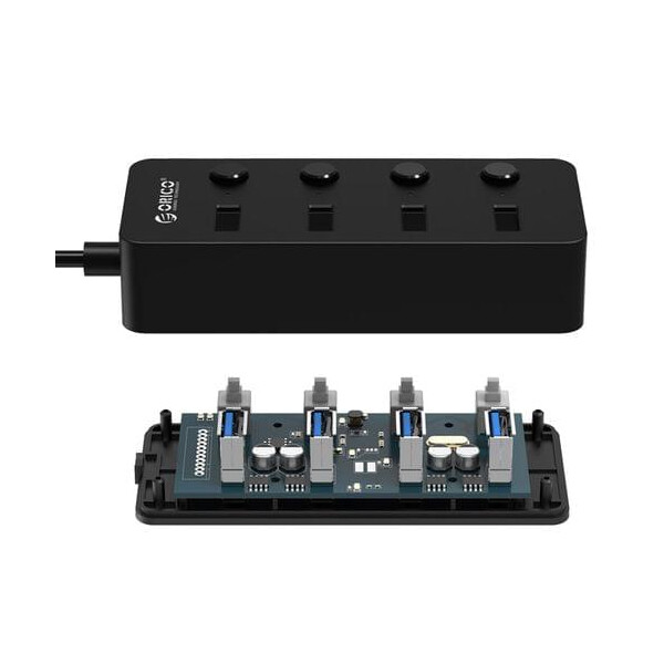 Hub USB Orico W9PH4-U3-BK, 4-port, 4 On/Off Buttons, 0.3m cord, USB3.0 - black
