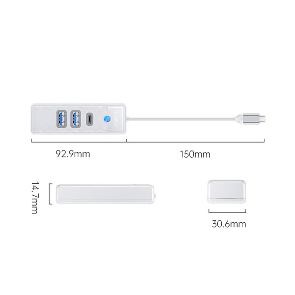 Хъб Orico USB-C към 2x USB 3.0+USB-C 5Gbps 0,15 м PWC2U-C3 - бял