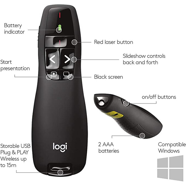 Дистанционно за презентация Logitech Wireless Presenter R400 910-001356 лазерна показалка