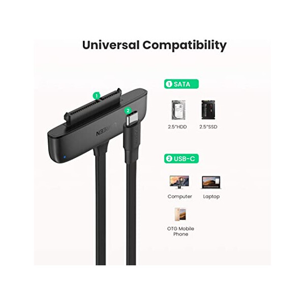 Ugreen OTG кабел USB-C 3.0 към 2.5-Inch SATA, 50см - черен