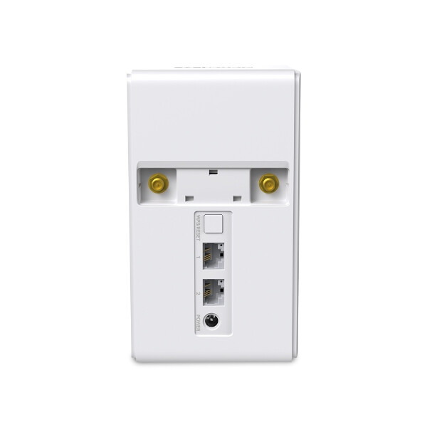 Бял рутер Mercusys модел MB110-4G на бял фон.
