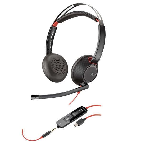 Черни слушалки с микрофон през глава Plantronics Blackwire C5220 Stereo Type-C