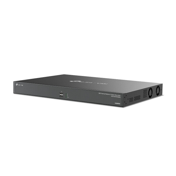 Черен мрежов видеорекордер TP-Link модел VIGI NVR4016H на бял фон