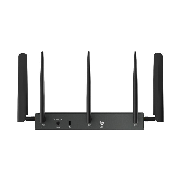 Гигабитен VPN рутер TP-Link Omada модел ER706WP-4G AX3000 на бял фон.